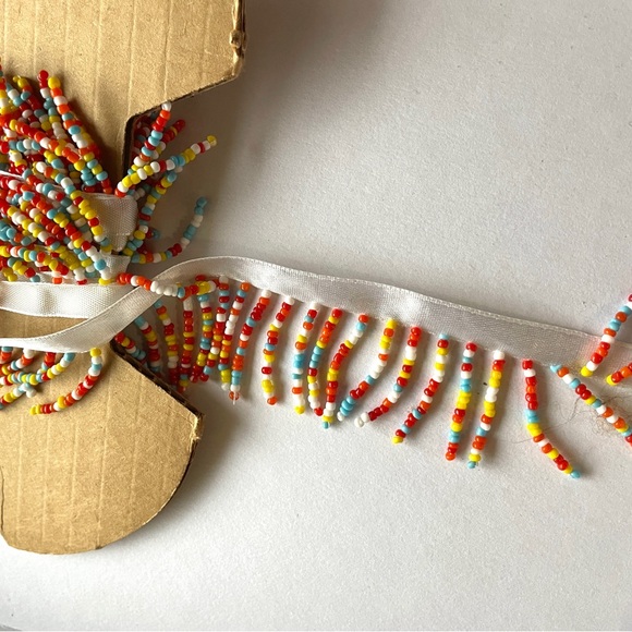 Vintage 70s trim multicolor beads front 1” length 2 yards ribbon - Picture 7 of 12